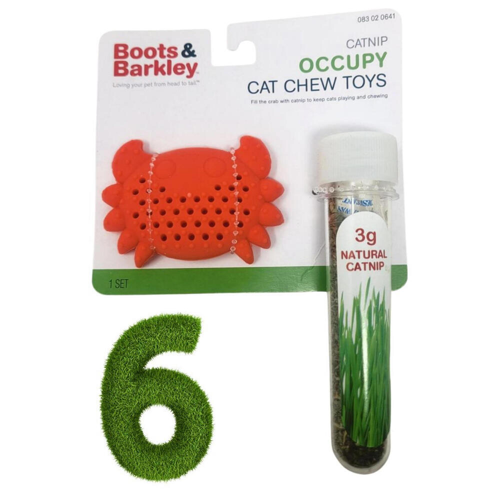 6 Pk Occupy Cat Chew Crab Toy 3 Grams Of Natural Catnip & Holder Boots & Barkley